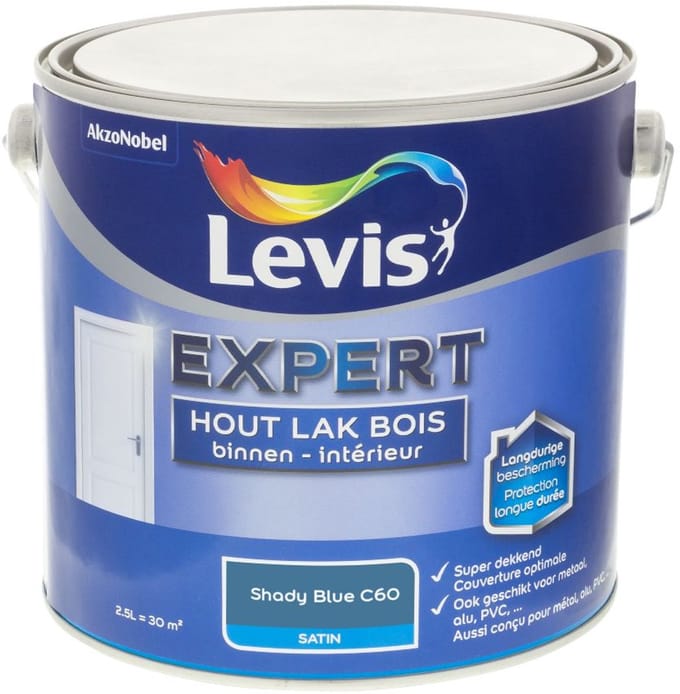 Levis - Expert Hout Lak Binnen Satin Mix - Shady Blue C60 - Mengverf - 2,5 L