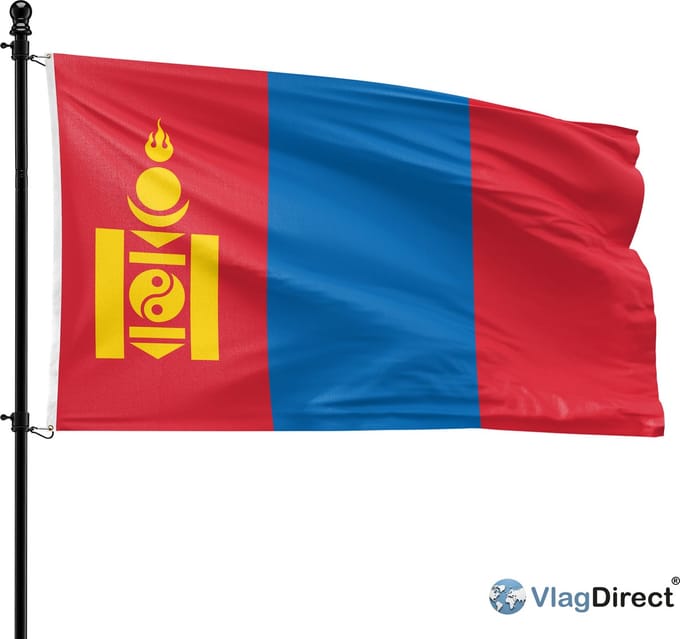 VlagDirect - Mongoolse vlag - Mongolië vlag - 90 x 150 cm