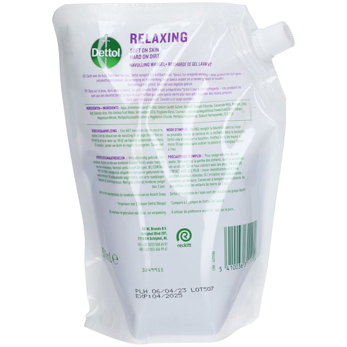 Dettol Relaxing Wasgel Antibacterieel Lavendel Navulling 500 Vloeibare zeep