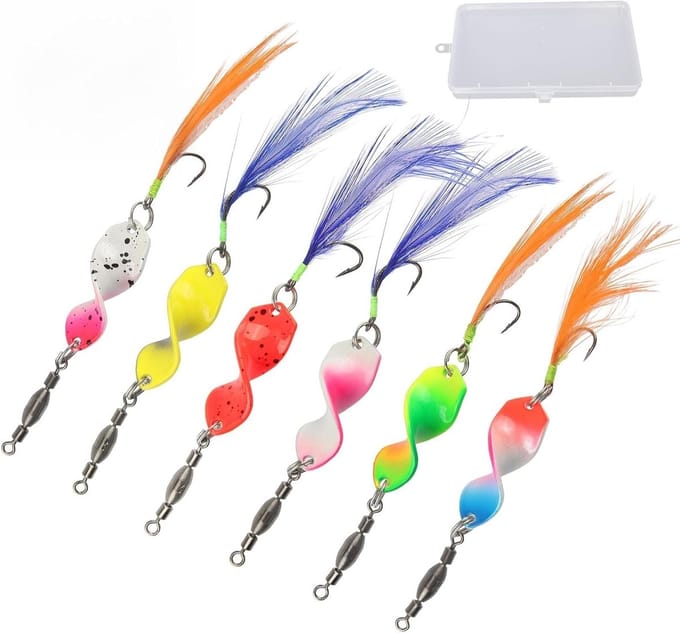 Set van 6 Visspullen met Draaiende Swivels en Flitslicht voor Forel, Baars, Zalm en Snoek