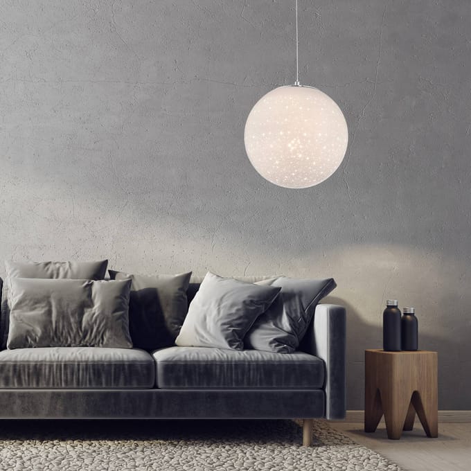 Paul Neuhaus LED hanglamp Bolo glazen kap sterrenhemel