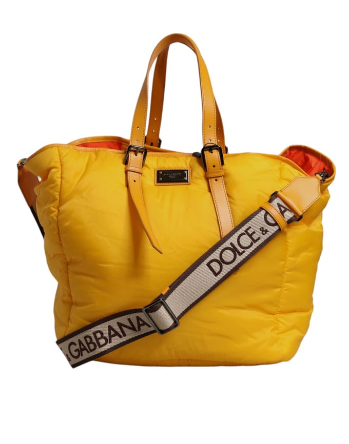 Geel Oranje Nylon Logo Plaque Hand Schouder Tote Bag