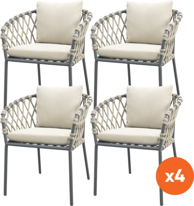Set van 4 - Sara dining tuinstoelen - Rope/Antraciet