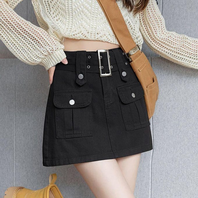 Workwear Denim Rok Dames Hoge taille A-lijn Billenrok XL kaki