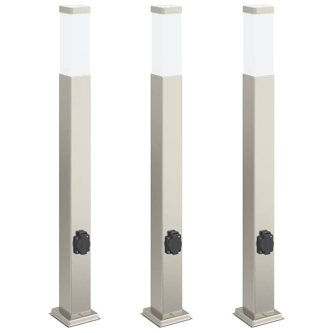 vidaXL Bolderverlichting met stopcontact 3 stuks 80 cm RVS IP44