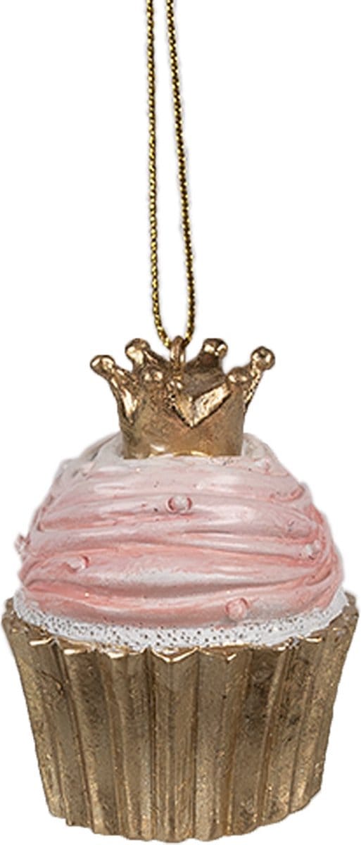 Clayre & Eef Kersthanger Cupcake Ø 4x6 cm Roze Polyresin