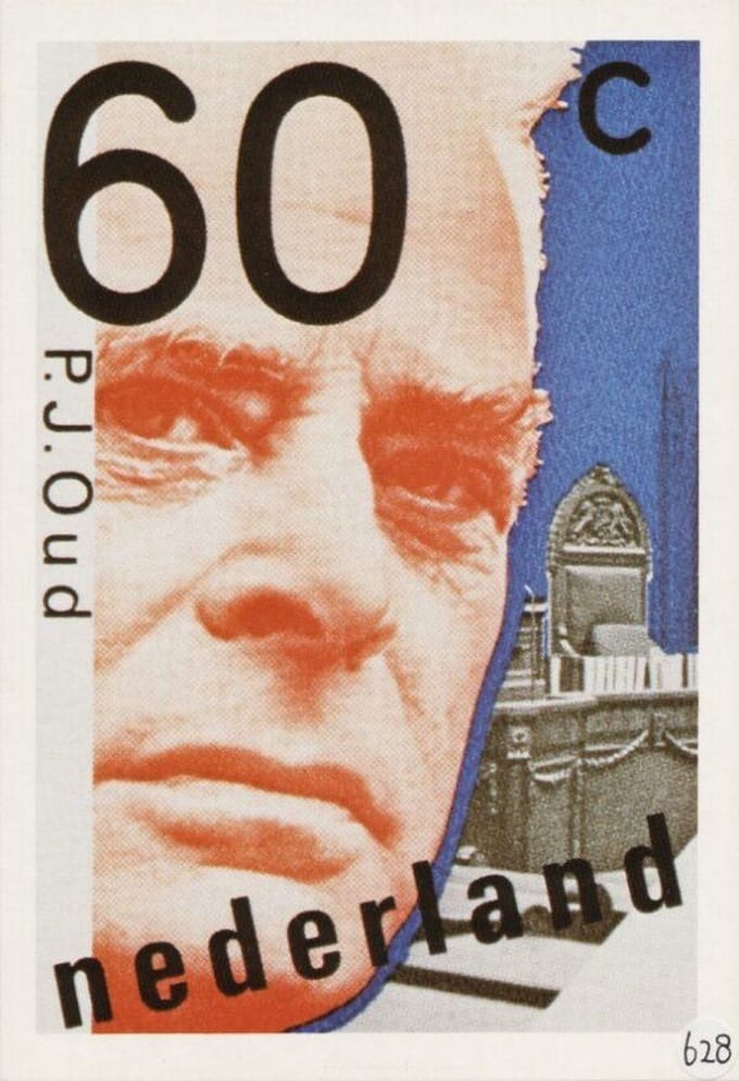 Briefkaart met afbeelding Prof. Mr P.J. Oud postzegel