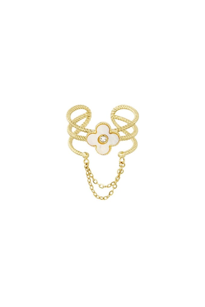 Bijoutheek Ring (Sieraad) klaver with chain Wit