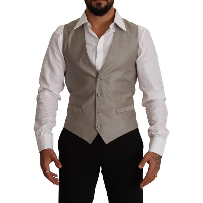 Dolce & Gabbana Heren Beige Wol Enkelvoudig Geknoopt Vest