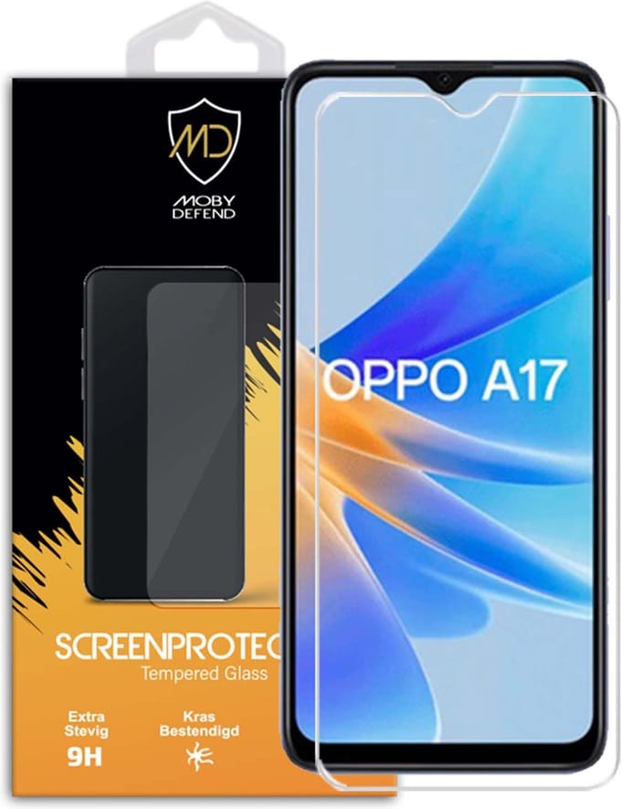 MobyDefend Screenprotector - Geschikt voor Oppo A17 - Case-Friendly Screensaver - Gehard Glas