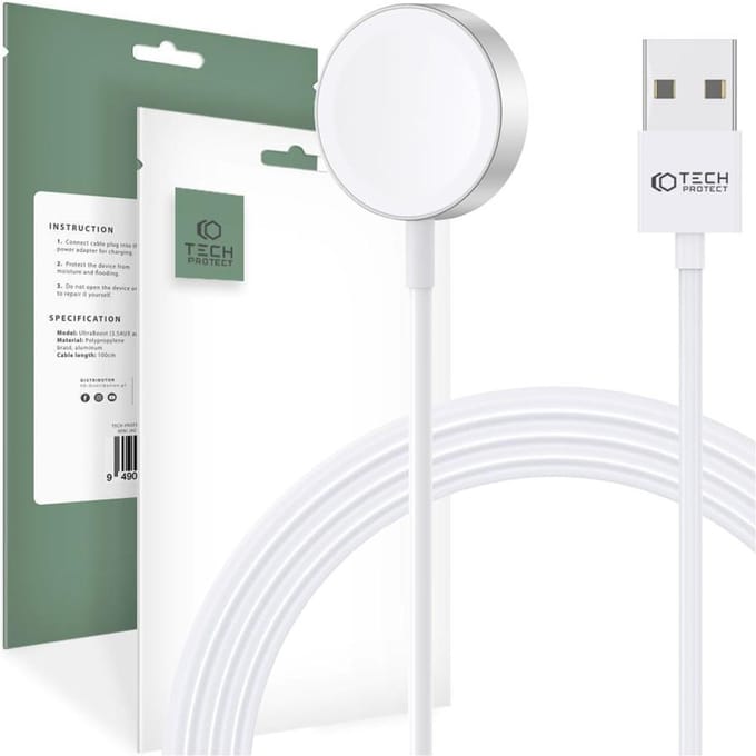 Tech-Protect UltraBoost Inductive Magnetic Charger with USB-A Connector for Apple Watch 1.2m - White