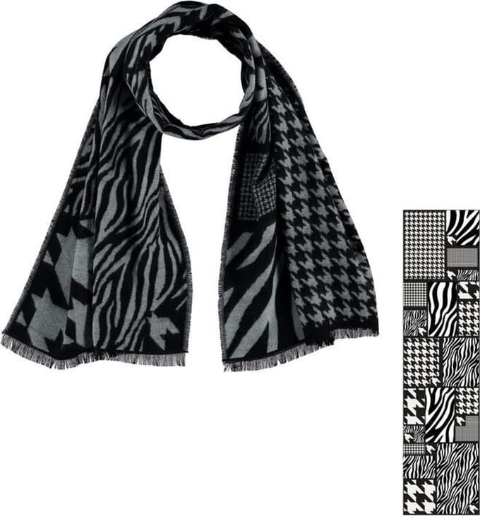 Sarlini Langwerpige Sjaal Jacquard Zwart/Wit