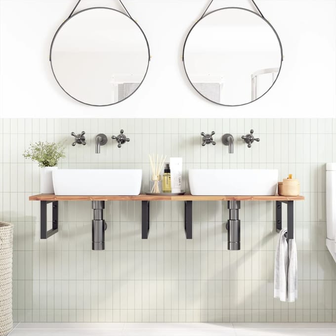 vidaXL - Badkamer - wandschap - staal - en - massief - acaciahout