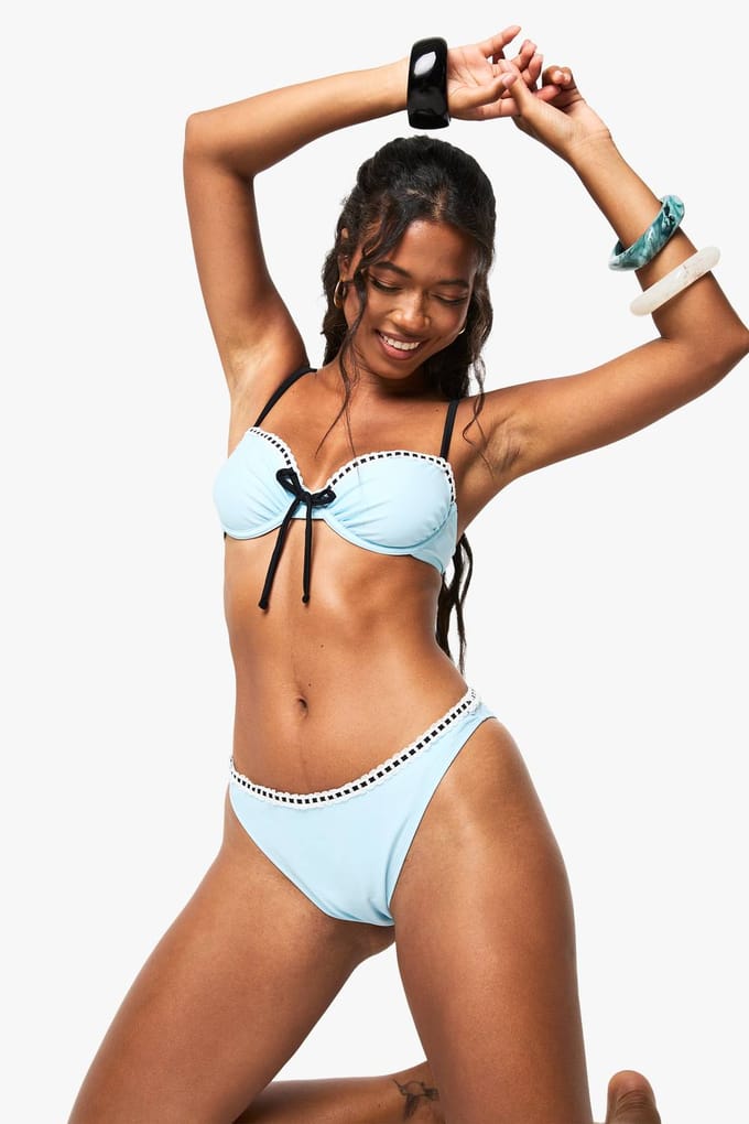 boohoo Dames Bikini slip met whipstitch-detail | Lichtblauw | Maat: 44