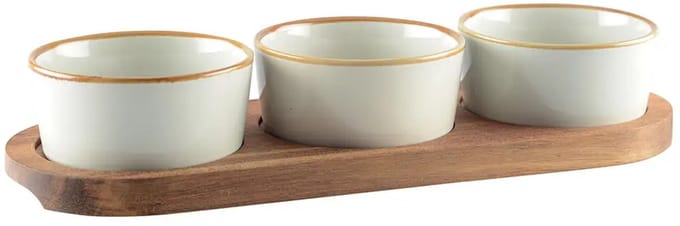 AULICA - Aperitief set – 3 Kopjes op Houten Bak - 29 x 10 x 5,1 cm