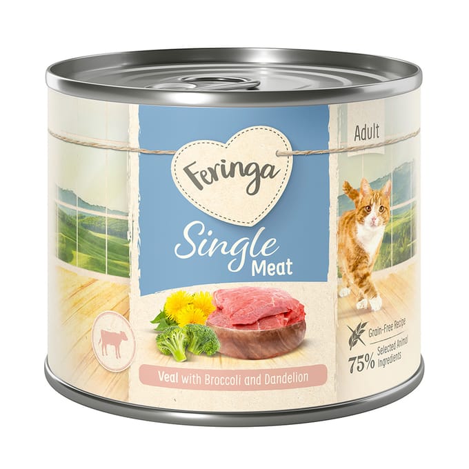 Feringa Single Meat Menu 12 x 200 g Kattenvoer - Kalfsvlees met Broccoli & Paardenbloem