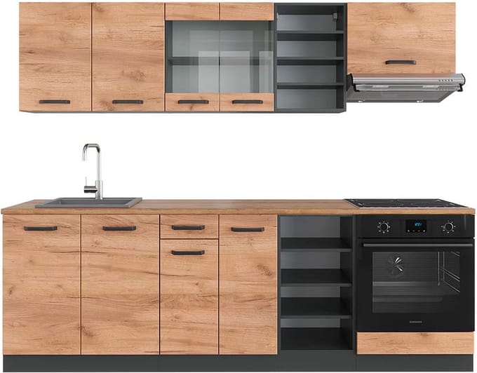 Vicco R-Line Complete keukeneenheid – 240 cm, WB Eik Eik goud/antraciet