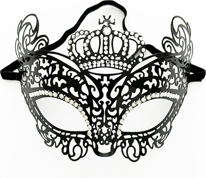 Venetiaans Masker - Metaal - Zwart - Witte stenen