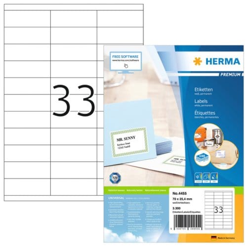 Herma premium-etiketten nr. 4455 op A4-bladen, 3300 etiketten, 100 vellen