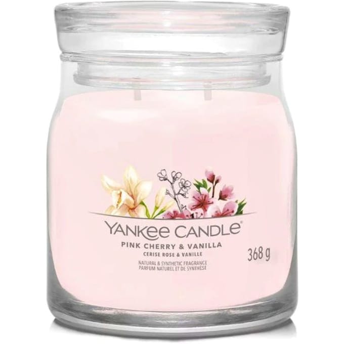 Yankee Candle - Pink Cherry & Vanilla Medium Geurkaars - 50 branduren - 2 lonten