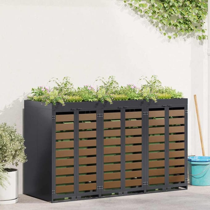 vidaXL - Wheelie - Bin - opslag - voor - 3 - bakken - Staal - Antraciet