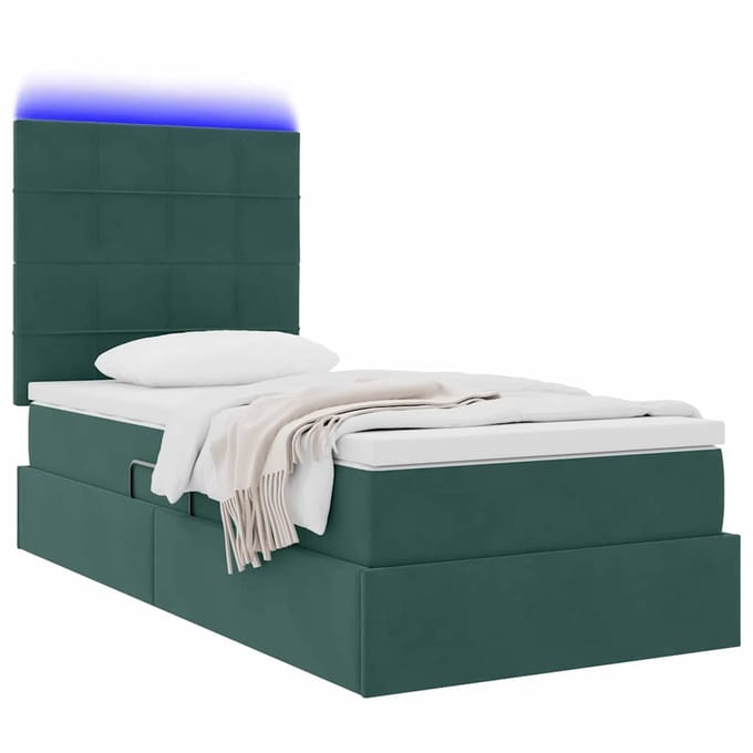 vidaXL - LED - opbergbed - met - matras - Donkergroen - 100 - x - 200 - cm - Fluweel