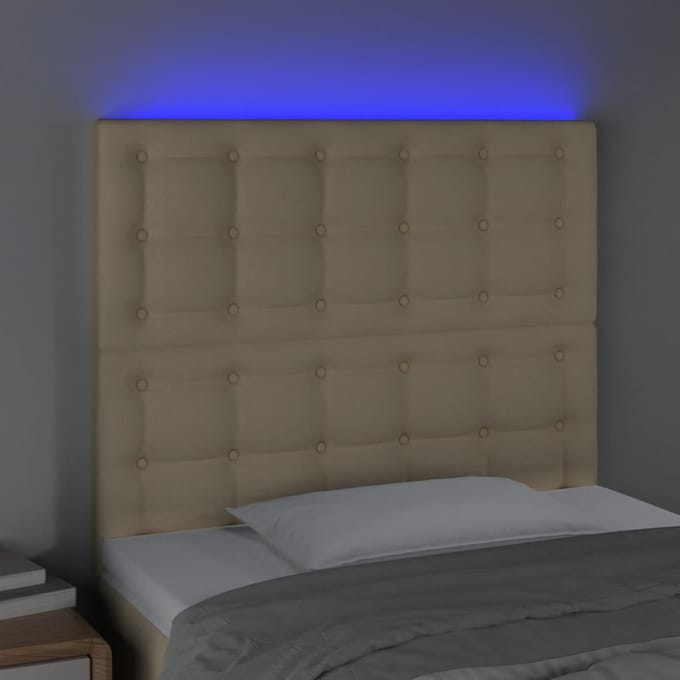vidaXL - Hoofdbord - LED - 80x5x118/128 - cm - stof - crèmekleurig