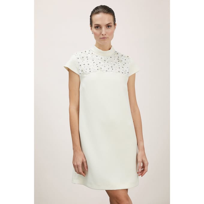 Motivi Minidress With Embroidered Collar White Größe: 36 | Minikleider Outlet | Damen | Weiß