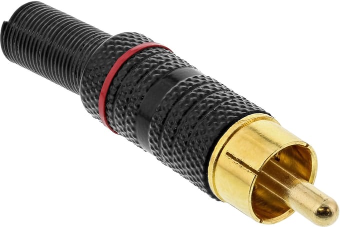 InLine® RCA-stekker soldeerversie, metaal zwart, ring wit, voor 6 mm kabel