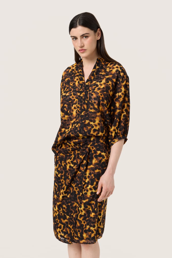 Blouse met lange mouwen Loose fit Tortoise Print yellow black
