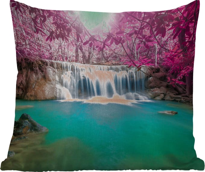 Tuinkussen - Waterval - Boom - Roze - Natuur - 40x40 cm - Weerbestendig