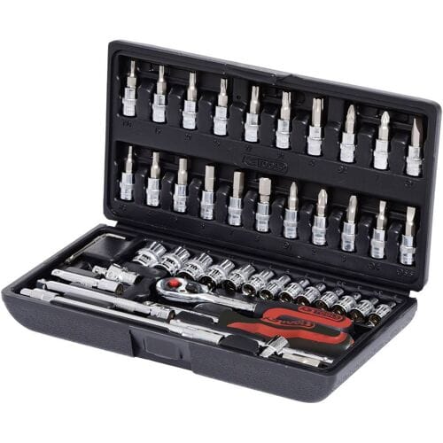 KS Tools CHROME+ - Dopsleutelset - 46-delig - Ratel met Snelontgrendeling - Hoogglans Chroom