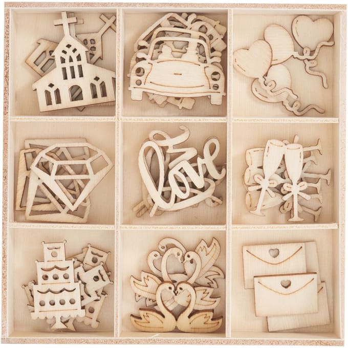 Papermania: Bare Basics Wooden Shapes Wedding (45pcs) (PMA 174747)