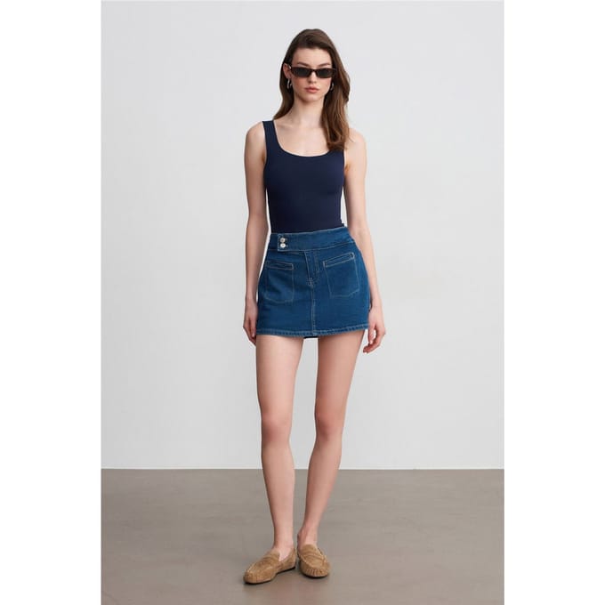 Hoge Taille Rechte Mini Denim Rok