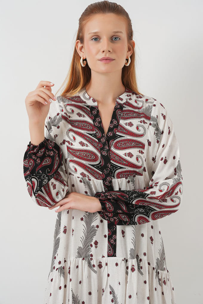 Patroon V-hals Maxi Jurk