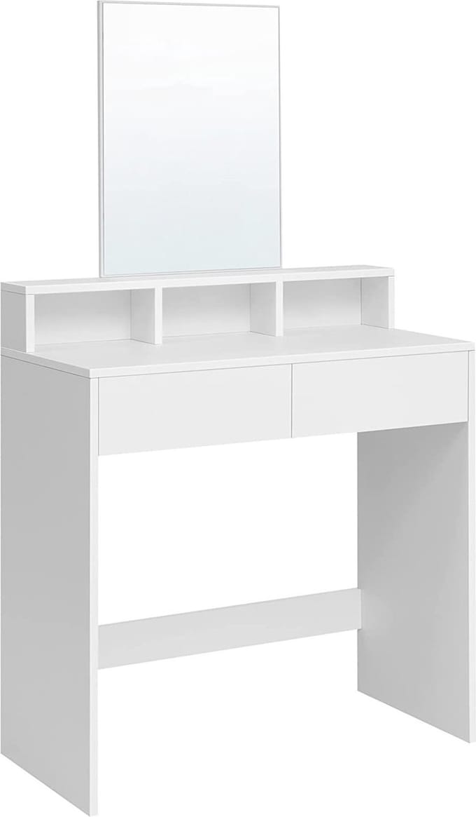 Parya Home - Witte Kaptafel - Rechthoekige spiegel - 2 lades en 3 open vakken - Wit