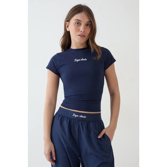 Dames Dsgn Studio Getailleerd T-shirt Met Korte Mouwen | Navy | Maat: XL