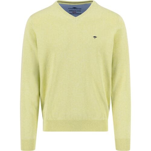 Fynch-Hatton Trui Solid Color Superfine 3-Ply Cotton V-Neck Pear / male