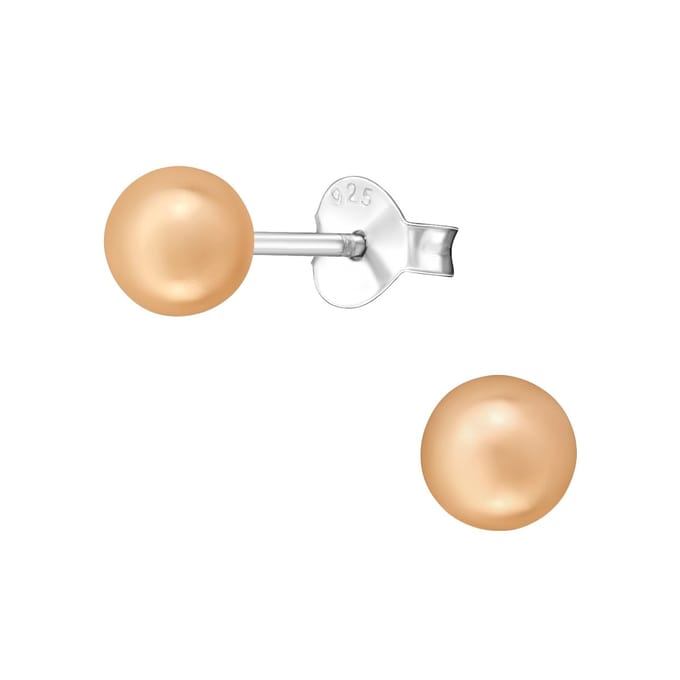 Joy|S - Zilveren parel oorbellen 5 mm - perzik/ peach creme