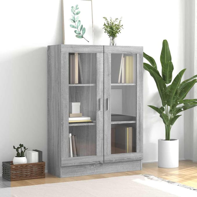 vidaXL - Vitrinekast - 82,5x30,5x115 - cm - bewerkt - hout - grijs - sonoma - eiken
