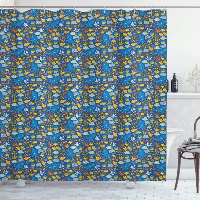 ABAKUHAUS Douchescherm Nautisch Octopus – 175x220 cm – Polyester – Waterafstotend