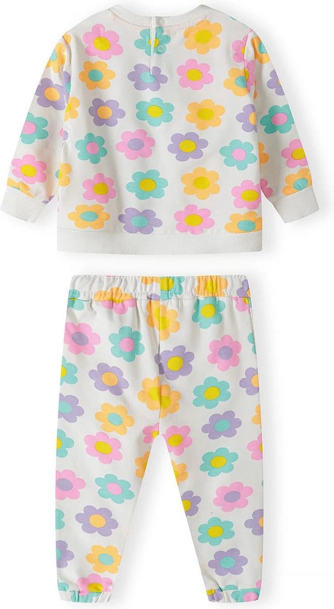 Minoti - jogging set - meisjes - wit - bloemen - maat 68/74