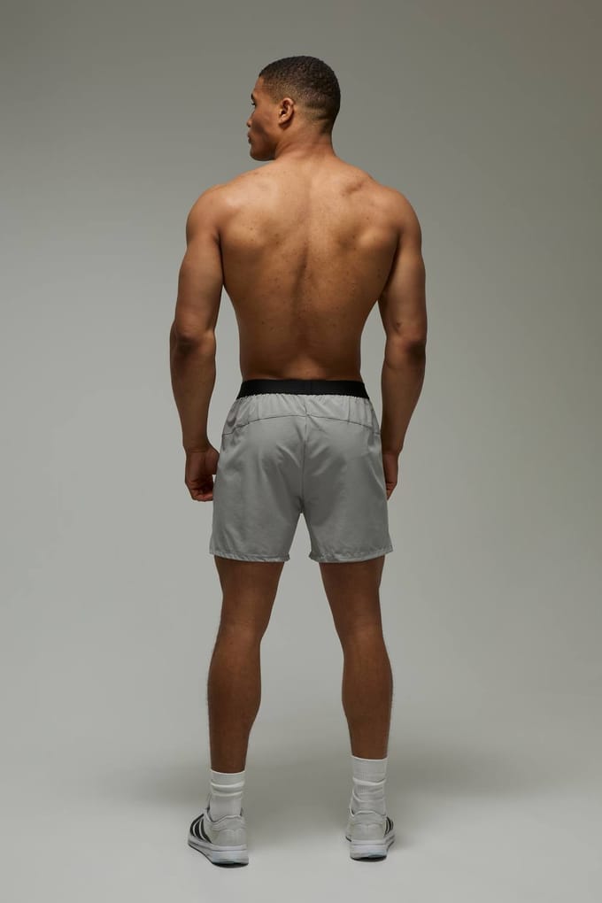 Man Active Perforated Stretch Woven Regular Fit 5inch Gym Short | Light Grey | Size 2XL