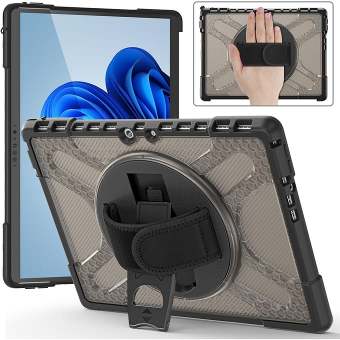 Robuuste Hoes Voor Microsoft Surface Pro 13 12 11 10 9 8 7 Plus 6 5 4 2-in-1 360 Draaibare Cover Voor Go 1 2 3 4 Met Handriem Surface Go 1-2-3-4 donkerbruine kleur
