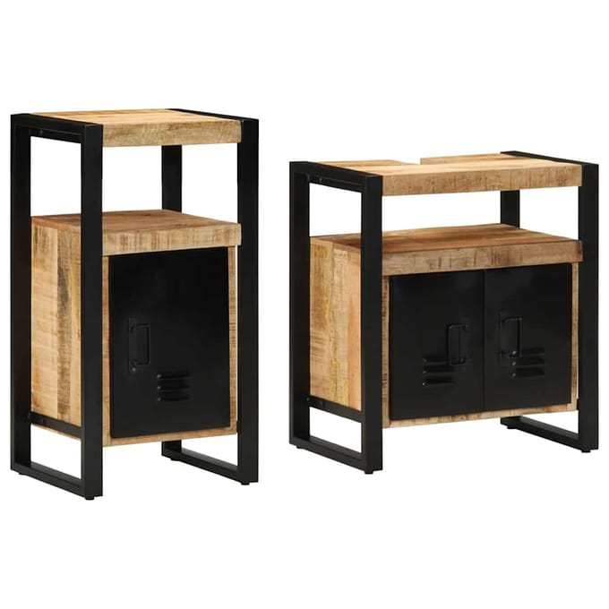 vidaXL - Badkamermeubel - Set - 2 - st - Bruin - Massief - ruwe - mango - hout