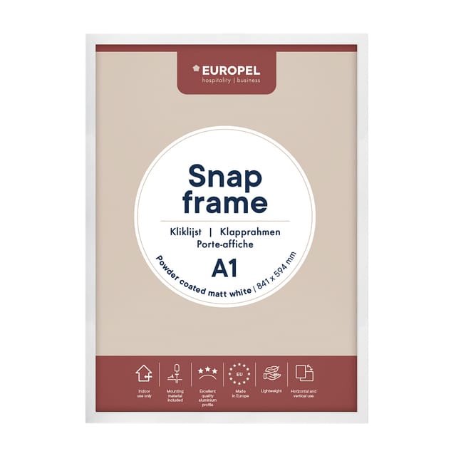 Kliklijst Europel - Posterlijst - A1 - 59,4 x 84 cm - 25mm frame - Mat wit
