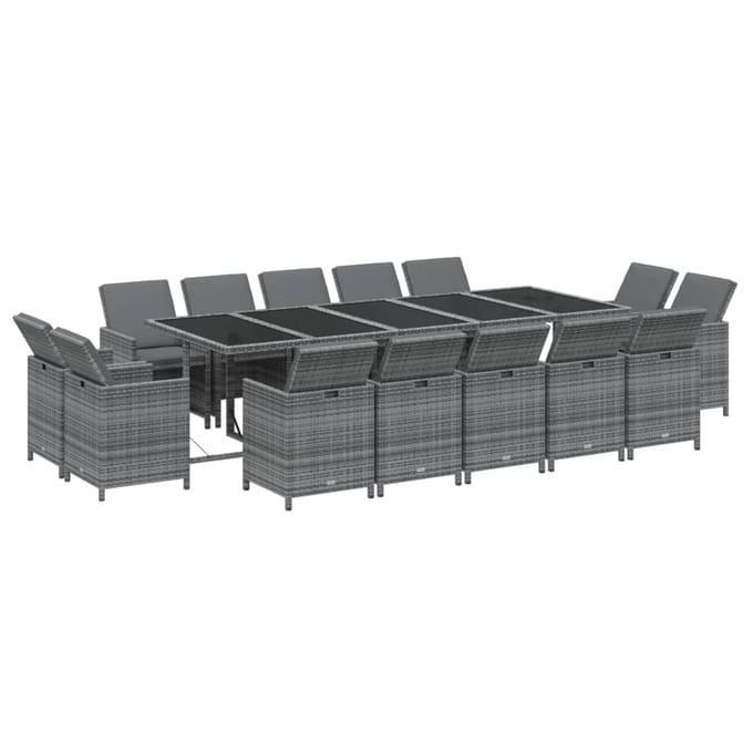 vidaXL - 15-delige - Tuinset - met - kussens - poly - rattan - grijs