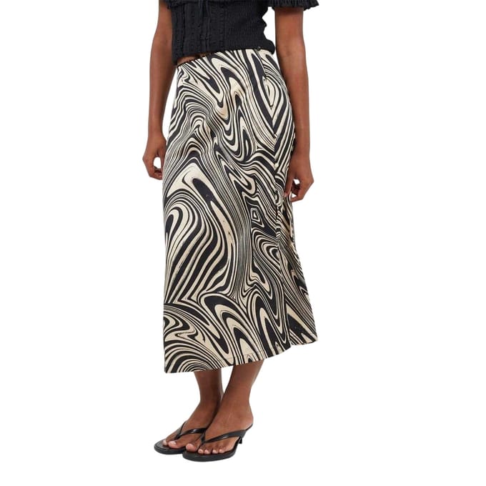 Brave Soul Midi-rok met wervelend patroon voor dames (Zwart)