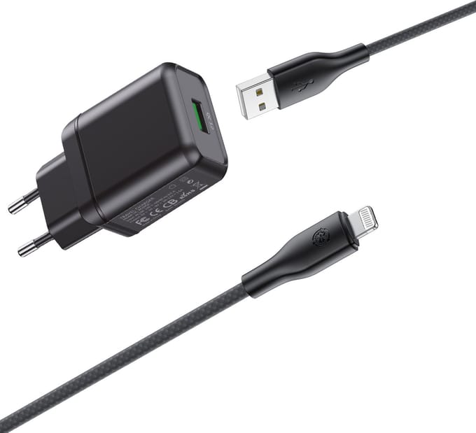 Usb adapter 5V/3A + Geschikt voor iPhone kabel 1m - Usb-A naar Lightning - Oplader geschikt voor iPhone 14 / 13 / 12 / 11 / X