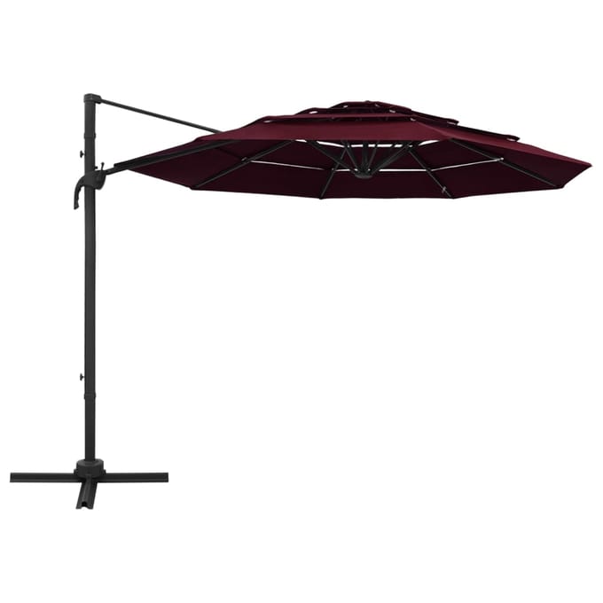 vidaXL - Parasol - 4-laags - met - aluminium - paal - 3x3 - m - bordeauxrood